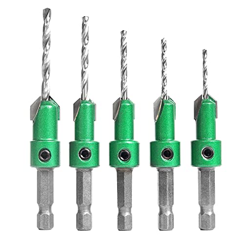 KOWOOD Pro Countersink Drill Bit Set #4, 6, 8, 10, 12, 5-Piece for Wood,High Speed Steel Woodworking Carpentry Reamer with 1 Free Hex Key Wrench - WoodArtSupply