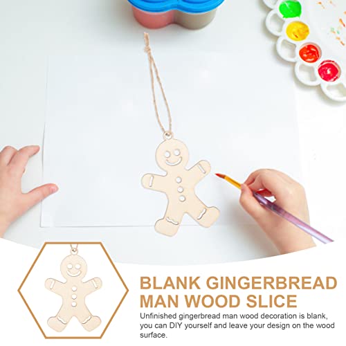 iplusmile 100pcs Wooden Gingerbread Man Cutouts Unfinished Wood Ornaments Blank Gingerbread Man Shape Pendants with Ropes for Christmas Easter Tree iplusmile