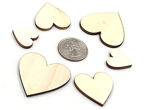 Kinteshun Natural Wood Unfinished Cutout Veneers Slices for Patchwork DIY Crafting Decoration(100pcs,Mixed Sizes,Love Heart Shape) Kinteshun
