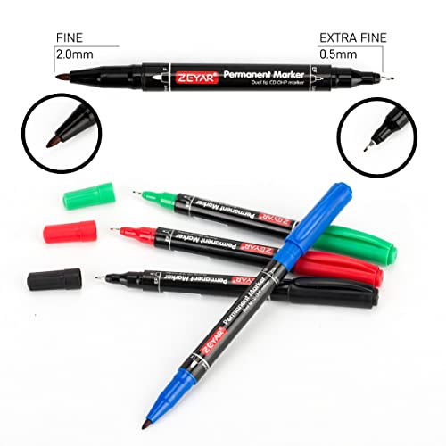 ZEYAR Permanent Markers Pen, Jumbo size, Aluminum Barrel, Set of 2, Premium Waterproof & Smear Proof Markers, Quick Drying, Writ