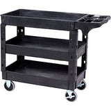 VEVOR Utility Service Cart, 3 Shelf 550LBS Heavy Duty Plastic Rolling Utility Cart with 360° Swivel Wheels (2 with Brakes), Medium Lipped Shelf, VEVOR