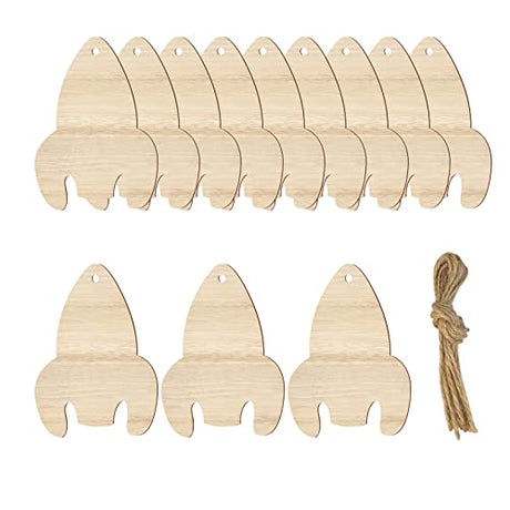 Rocket Hanging Wood Space Rocket Unfinished Wood with Twines DIY Craft Ornament for Christmas Wedding Birthday Thanksgiving Party Space Theme Party Lamantery