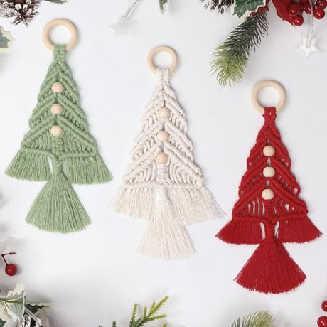 Dremisland Christmas Tree Decoration 3 Set Macrame Christmas Tree Decorative Hanging Ornaments Assembled Macrame Kits Boho Wall Hanging Decor for Dremisland