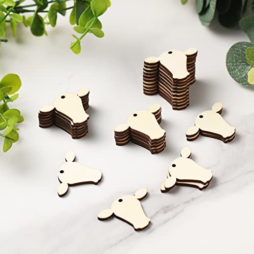 30 Pieces Cow Head Wood Blanks Wood Earring Blanks Cow Head Wood Tags for Crafts with Holes and Rope DIY Unfinished Wood Cutouts Cow Tag Earrings for