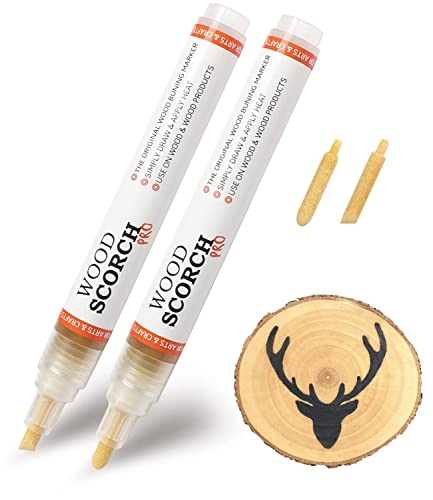 SUIUBUY Wood Burning Pen Tool - 2 PCS Scorch Pen Marker for Crafting & Stencil Wood Burning, Chemical Wood Burner Set with Oblique Tip and Bullet - WoodArtSupply