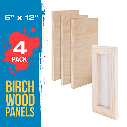 U.S. Art Supply 6" x 12" Birch Wood Paint Pouring Panel Boards, Studio 3/4" Deep Cradle (Pack of 4) - Artist Wooden Wall Canvases - Painting U.S. Art Supply