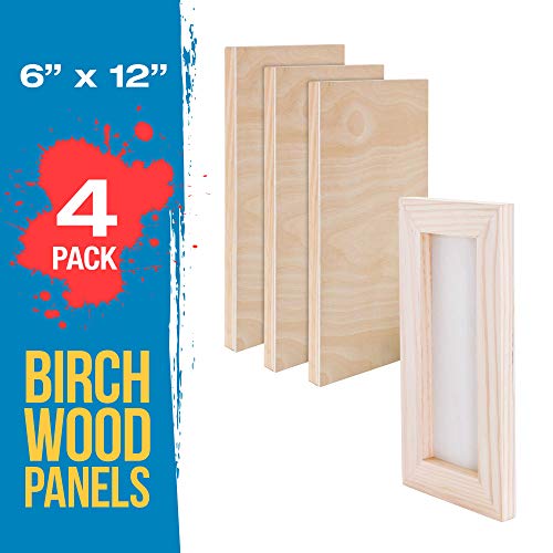 U.S. Art Supply 6" x 12" Birch Wood Paint Pouring Panel Boards, Studio 3/4" Deep Cradle (Pack of 4) - Artist Wooden Wall Canvases - Painting