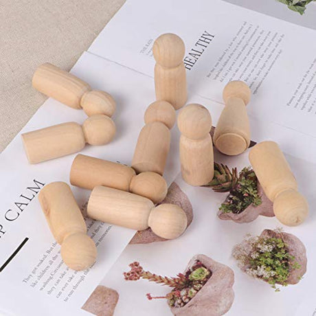 NUOBESTY Unfinished Wooden Peg Dolls - 30 Pack Peg Dolls for Painting, Craft Art Projects,Men Women Baby,3 Assorted Shapes NUOBESTY