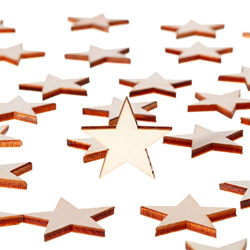 500 Pieces Star Shape Unfinished Wood Pieces, Blank Wood Pieces Wooden Cutouts Ornaments for Memorial Day Independence 4th of July Patriotic Craft