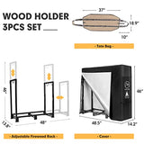 NALONE 4FT Outdoor Firewood Rack with Cover&Carry Bag Heavy Duty Square Strong Stand Rack with Waterproof Cover for Fireplace Fire Pits Wood Pile NALONE