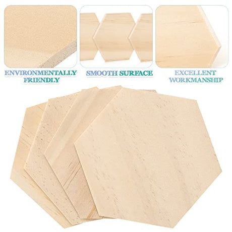 MAGICLULU 25pcs 9CM Unfinished Wood Hexagon Pieces Unfinished Wood Cutout Hexagon Shape Hexagon Blank Unfinished Wood Slices for Craft DIY Projects MAGICLULU