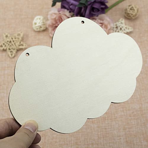 Creaides Cloud Wood Sign Cutout Wooden Cloud Shaped Sign DIY Crafts Hanging Ornament for Wreath Home Door Wall Art Decoration (7.9x5.2 In, 3 Pack) Creaides