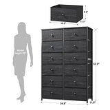 EnHomee Tall Dressers for Bedroom, 12 Drawer with Wooden Top and Metal Frame, Fabric Dresser & Chest of Drawers for Closet Living Room, Black Wood EnHomee