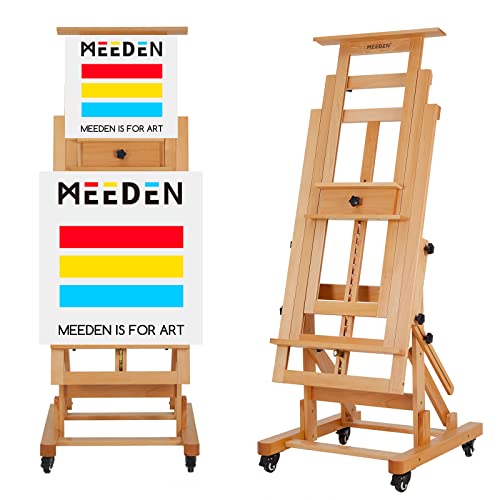 MEEDEN Deluxe Movable H-Frame Studio Easel,Painting Easel,Artist Easel,Heavy Duty Art Easel,Extra Large Easel for Adults,Solid Beech Wood Easel,