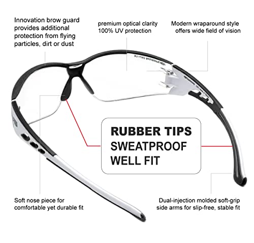 HTS HUNTERSKY E9532 Super Flexible Lightweight Anti Fog Wrap-Around U6 Clear Shooting Safety Glasses with ANSI Z87.1 Scratch Resist HTS HUNTERSKY