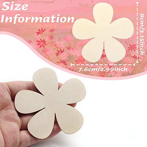 Cinvo 3 inch Flowers Wood Cutouts Floral Wooden Slices Unfinished Blank Wood Ornaments Flower Embellishments for Painting DIY Projects