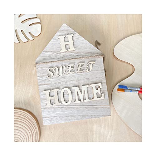 4 Pack 8 Inch Wooden House Shape Block Unfinished Wood Farmhouse Cutouts Tabletop for DIY Crafts Memorial Sign,1 Inch Thick MDF Cregugua