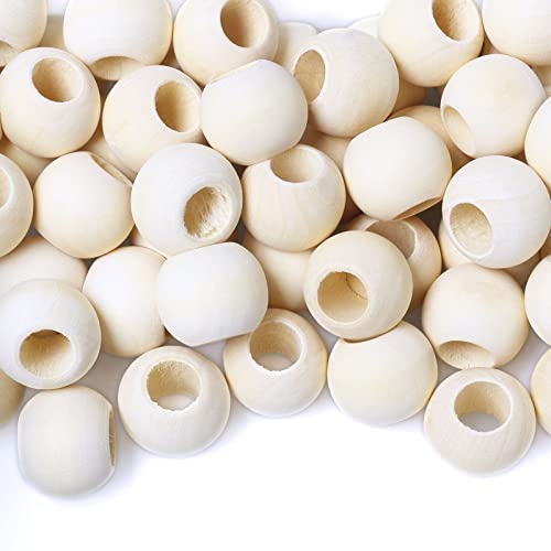 100pcs 20mm Wood Beads -Hole 10mm for Macrame Projects, Large Hole Unfinished Natural Wooden Beads for Craft/Home Decor