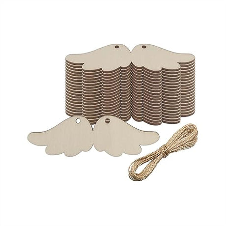 20 pcs Angel Wing Wood DIY Crafts Cutouts Blank Wooden Angel Wing Shaped Hanging Ornaments with Jute Twines Gift Tags for Wedding Birthday Christmas Creaides