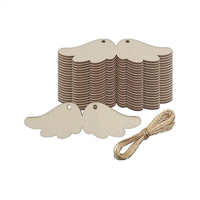 20 pcs Angel Wing Wood DIY Crafts Cutouts Blank Wooden Angel Wing Shaped Hanging Ornaments with Jute Twines Gift Tags for Wedding Birthday Christmas