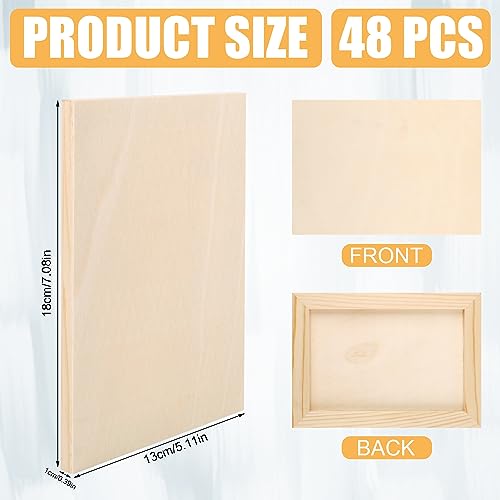 48pcs Unfinished Wood Canvas, 5x7 Inch Multipurpose Blank Wood Canvas Boards Pine Wood Panels Wooden Canvases for Painting Drawing Craft DIY Art