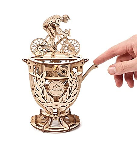 UGEARS Automaton Cyclist 3D Puzzle - Self-Assembly 3D Wooden Puzzles Idea Classic Tour De France Cup Bicycle Wood Model Kit - Creative 3D Puzzles for UGEARS