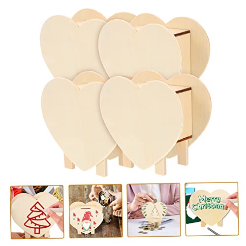 Abaodam 4pcs DIY Piggy Bank Unfinished Wood Toys to Paint Change Holder Case Coin Storage Jar Large Piggy Bank Wooden Money Bank Heart Shaped Piggy Abaodam