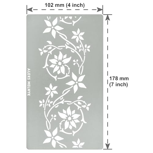 Aleks Melnyk No.257 Metal Stencil, Swirls, Ornaments, Flowers Vine, Patterns, Border, Small Stencil, 1 PC, Template for Wood Burning, Engraving, - WoodArtSupply