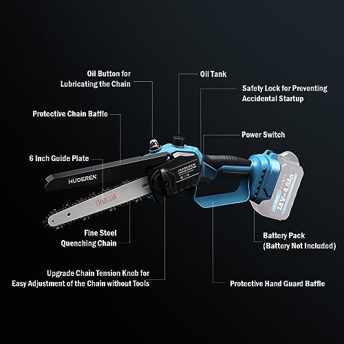 Cordless Mini Chainsaw Compatible With Makita 18v Battery,Huoeren Brushless Handheld 6 Inch Small Chain Saw With Oiler, 2 Chains And Chain File For Huoeren