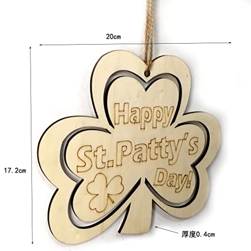 4 Pieces St. Patrick's Day Blank Wooden Ornament, Unfinished Hanging Shamrock Wooden Pendant, Clover Shaped Wood Embellishments with Twines for Irish Attria