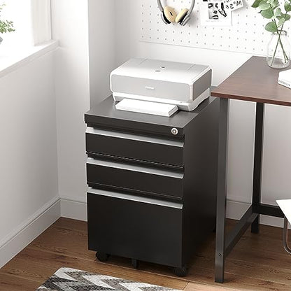 Letaya 3 Drawer Mobile File Cabinet with Lock,Under Desk Metal Filing Cabinets for Home Office Organizer Letters/Legal/A4(Fully Assembled Except - WoodArtSupply