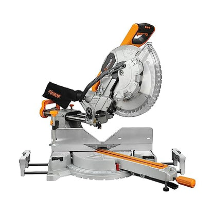 Hoteche 12-Inch Sliding Miter Saw Dual Bevel Compound Chop Saw with Laser Guide 9 Positive Stops Table Saw for Woodworking with TCT Saw Blade