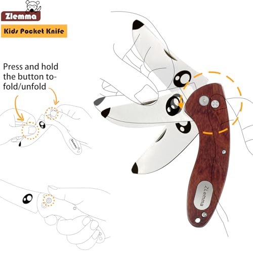 ZLemma Kids Pocket Knife with Sheath Set - Stainless Steel Children’s Folding Pocket Knife with Safety Rounded Tip ZLemma
