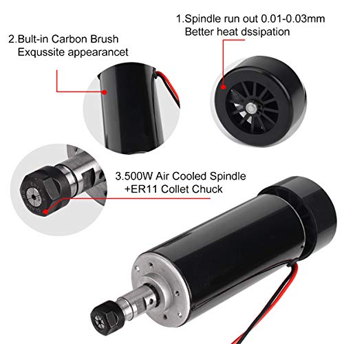 CNC Spindle, MYSWEETY 500W Air Cooled 0.5kw Milling Motor and Spindle Speed Power Converter and 52mm Clamp and 13pcs ER11 Collet for DIY Engraving - WoodArtSupply