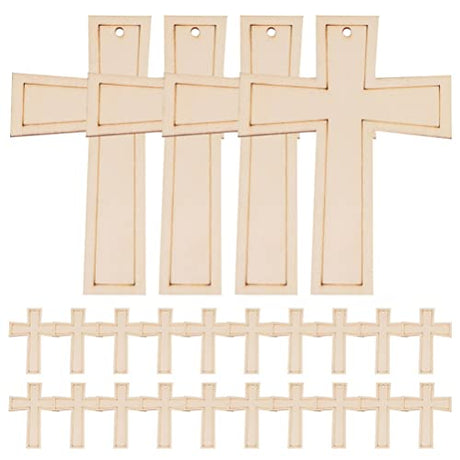 COHEALI 24pcs Cross Shaped Cutouts Unfinished Cross Wooden Pieces Blank Wood Discs Slices Cross Ornaments Gift Tags for DIY Arts Craft Project COHEALI
