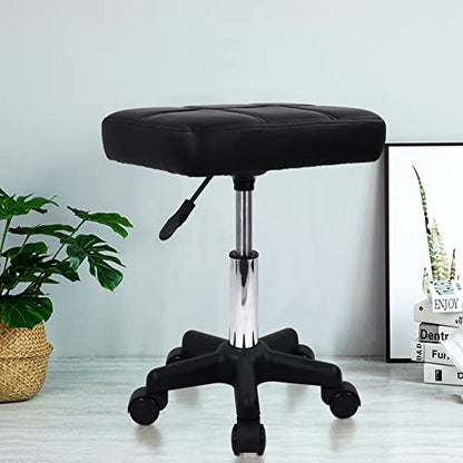 FURWOO Rectangle Rolling Stool with Wheels Height Adjustable Swivel Stool Chair for Spa Salon Massage Black - WoodArtSupply