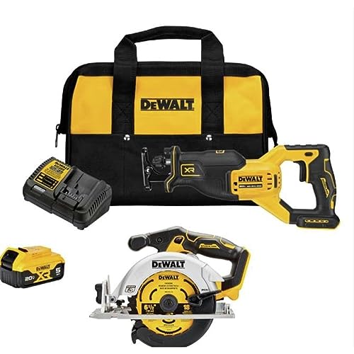 DEWALT 20V MAX Power Tool Combo Kit, 2-Tool Reciprocating Saw and 6-1/2 Inch Circular Saw, Cordless Power Tool Set with Battery and Charger - WoodArtSupply