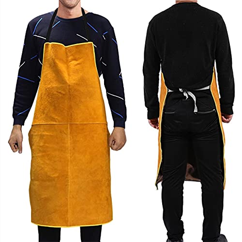 Leather Welding Apron For Men Work Apron 39.37”×25.59” Heat&Flame-Resistant Leather Apron Breathable Back Leather Aprons For Men Pure Cowhide Heavy DUOYI