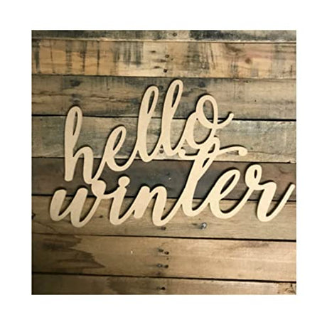 Hello Winter Wood Craft Unfinished Wooden Cutout Art DIY Wood Signs Inspirational Wall Plaque Retro Home Family Wall Decor for Home Laundry Room Arupkeer