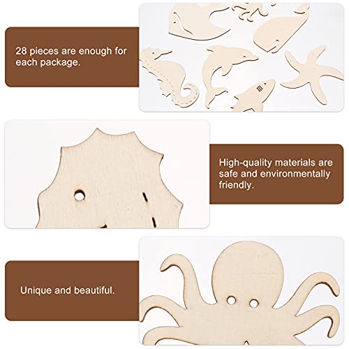 ARTIBETTER 28Pcs Unfinished Wood Cutouts Ocean Animals Wooden Paint Crafts for Kids Home Decor Ornament DIY Craft Art Project Octopus Shark Whale - WoodArtSupply