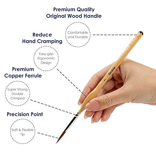 Grabie Paint Brush Set, Miniature Detail, 11 Pcs for Oil, Acrylic, Watercolor and Gouache, Nylon Hair Paint Brush With Natural Wood Handle, Great for Grabie