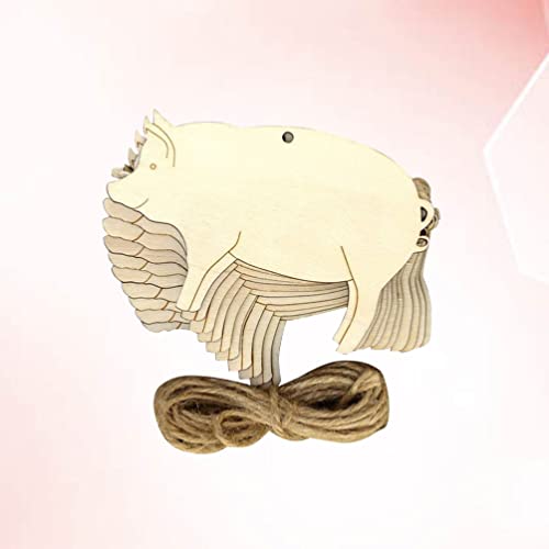 SOIMISS 10pcs Wood Pigs Pieces Embellishments Unfinished Wood Chips Wooden Animal Cutouts DIY Craft Name Tags Slices Patches Pendant with Ropes SOIMISS