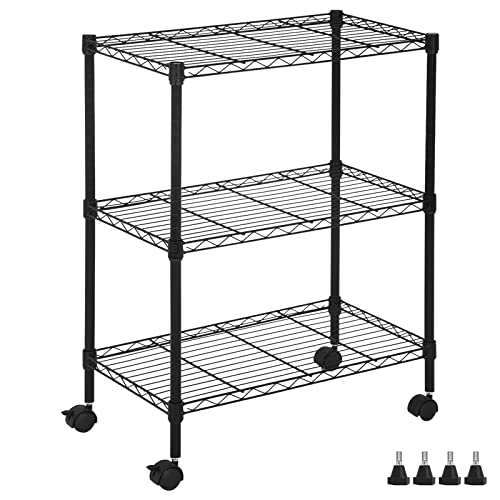 YYkokocat Wire Shelving 32" H x 23W x 13D Storage Shelf with Wheels Adjustable 3 Tier Metal Shelves Unit for Small Places Kitchen Storage Rack Shelf YYkokocat