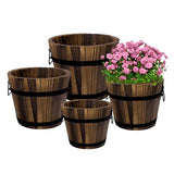 Adnee 4 Pack Wooden Whiskey Barrel Planters - 4 Sizes Wooden Bucket Barrel Garden Planters Set - Rustic Flower Planters Pots Container for Indoor Adnee