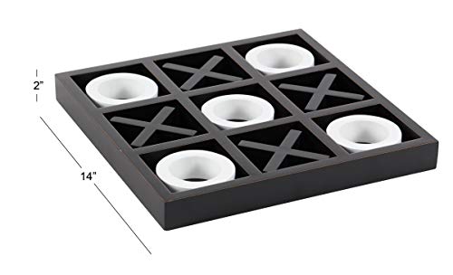 Deco 79 Wood Tic Tac Toe Game Set with White Os, 14" x 14" x 2", Black Deco 79