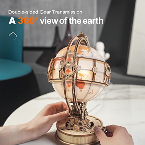 3D Wooden Puzzles Globe Model Kit for Adults to Build ROKR 3D Puzzles Night Light Desk Display Toy Unique Gift for Birthday/Anniversay ROKR