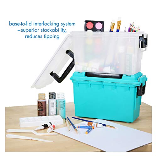 Logix 12533 Stackable Craft Storage Box with Handle, Locking Art Supply Box, Plastic Storage Containers with Lids, Craft Organizer Box, Teal - WoodArtSupply