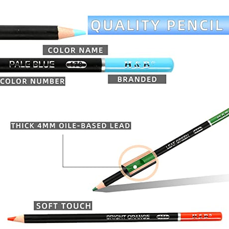H & B 180 Colored Pencils for Adult Coloring, Drawing Art Supplies Kit for Artists Adults Kids with Vibrant Colors for Sketching, Shading & Coloring H & B