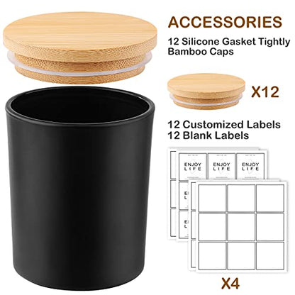 GOTIDEAL 12 Pack 6 OZ Frosted Black Candle Jars with Bamboo Lids for Making Candles Supplies, Bulk Empty Candle Containers Tins Small Glass Jars for - WoodArtSupply