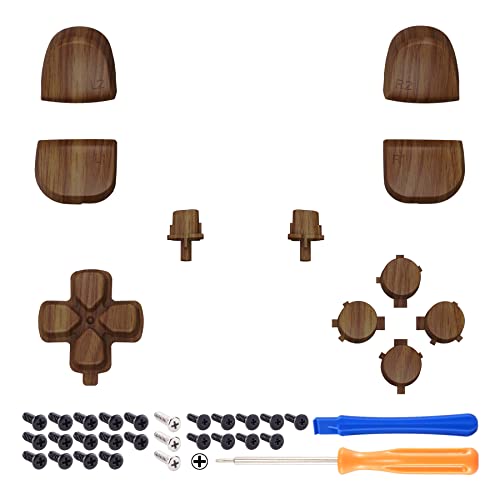 eXtremeRate Replacement D-pad R1 L1 R2 L2 Triggers Share Options Face Buttons, Wood Grain Patterned Full Set Buttons Compatible with ps5 Controller eXtremeRate